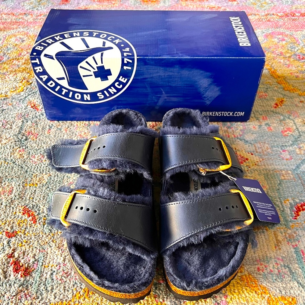 Birkenstock Arizona Big Buckle - Shearling Fur-Natural Leather Oiled - Midnight